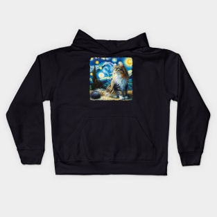 Domestic Long Hair Starry Night Inspired - Artistic Cat Kids Hoodie